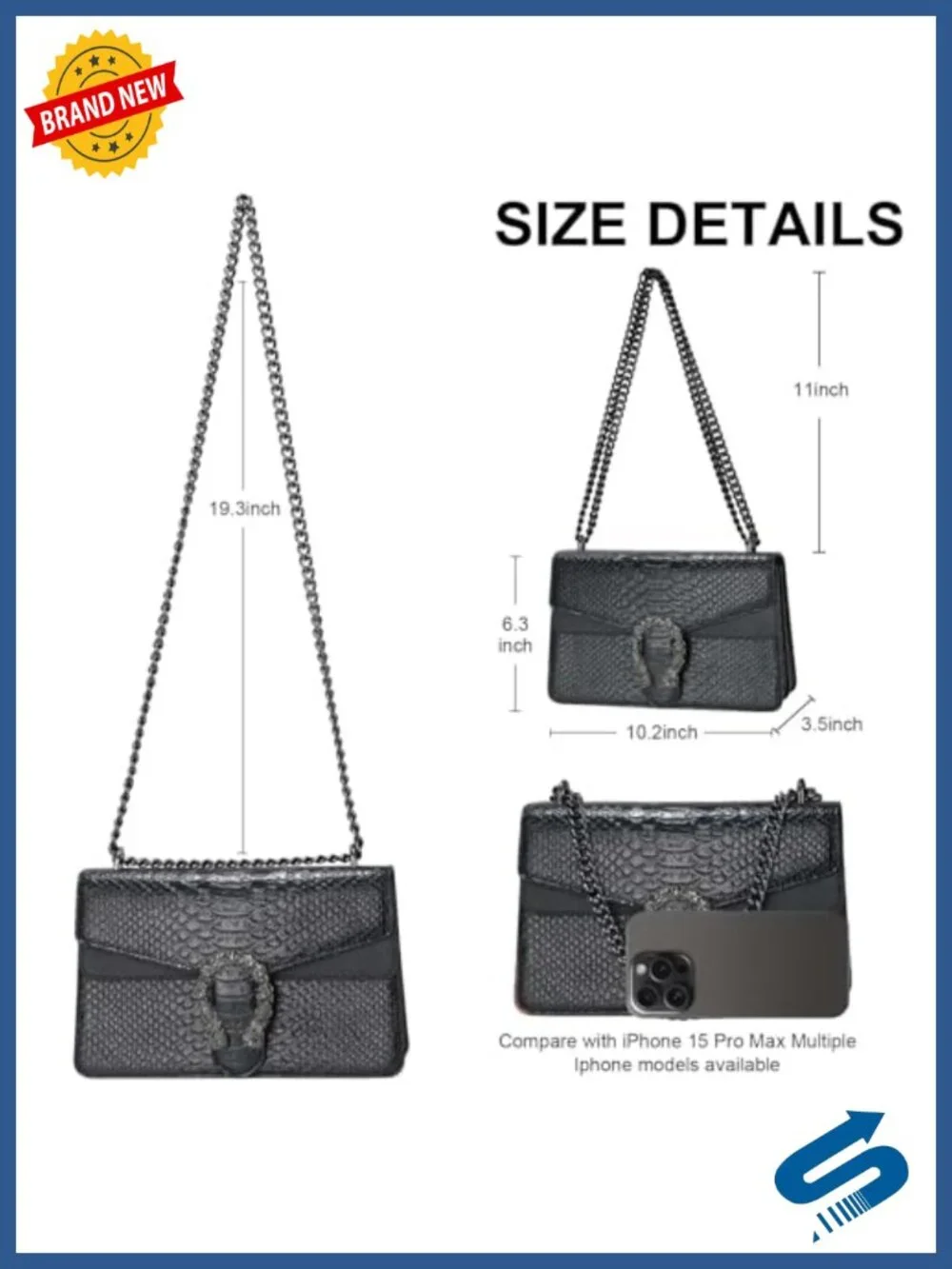 Snake Print Chain Crossbody Satchel Purse - PU Leather Luxury Bag